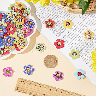 2-Hole Printed Wooden Buttons WOOD-WH0024-137-1
