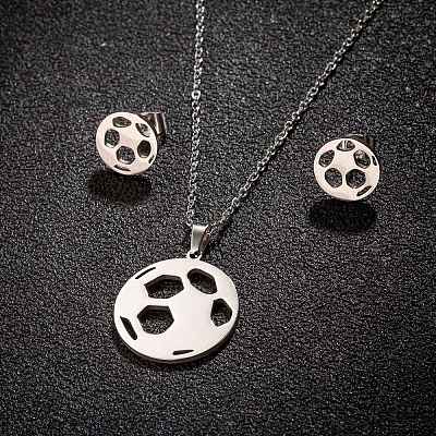 Stainless Steel Flower Stud Earrings & Pendant Necklaces Sets for Women PW-WG215D6-06-1