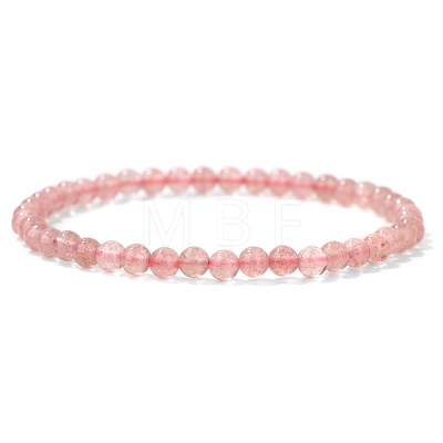 4mm Round Natural Strawberry Quartz Beads Bracelet for Men LS-KG3069-39-1
