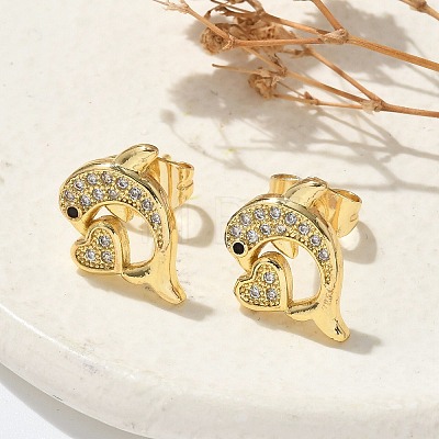 Micro Pave Cubic Zirconia Stud Earrings EJEW-D305-05G-1