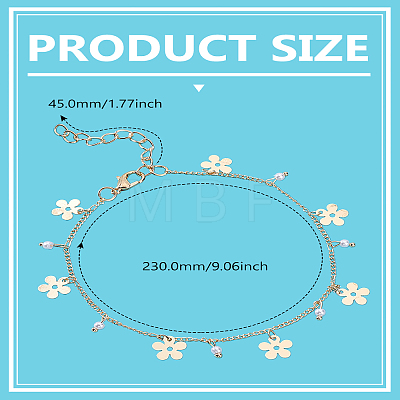 1Pc Brass Curb Chain Flower Charm Anklets AJEW-LP0007-64-1
