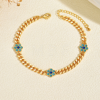Brass Enamel Flower Link Chain Anklets for Women OS0733-1
