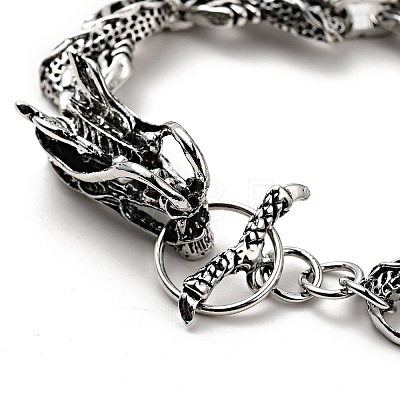 Men's Alloy Infinity Link Chain Bracelet with Dragon Head Clasp BJEW-A129-06AS-1