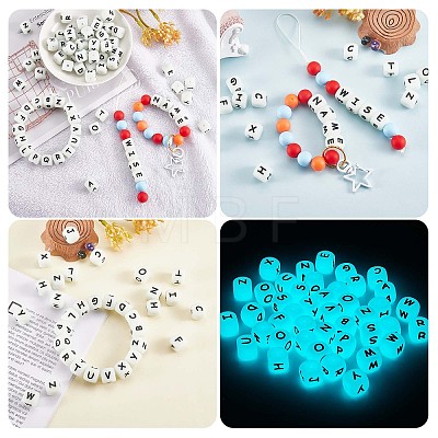 20Pcs Luminous Cube Letter Silicone Beads 12x12x12mm Square Dice Alphabet Beads with 2mm Hole Spacer Loose Letter Beads for Bracelet Necklace Jewelry Making JX437C-1
