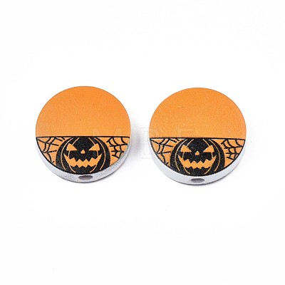 Halloween Printed Natural Wood Beads WOOD-T021-71-1