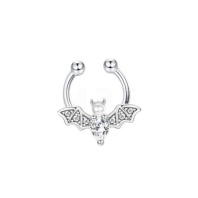 316L Stainless Steel Clear Cubic Zirconia Halloween Bat Clip-on Nose Septum Rings WG4B0C3-01-1