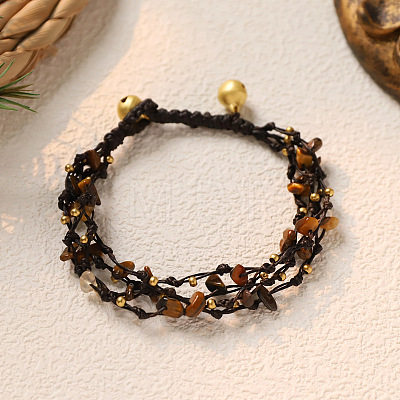 Natural Tiger Eye Chip & Alloy Beaded Multi-strand Bracelets WGA084D-04-1