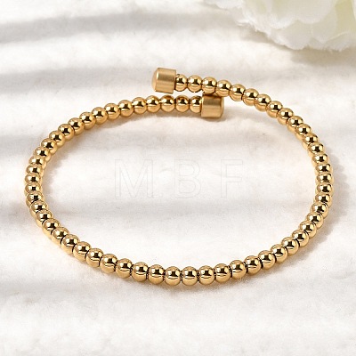 304 Stainless Steel Round Beaded Bangles for Women BJEW-D436-01G-1