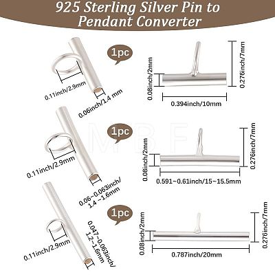 3Pcs 3 Styles 925 Sterling Silver Pin to Pendant Converter STER-BBC0008-54S-1