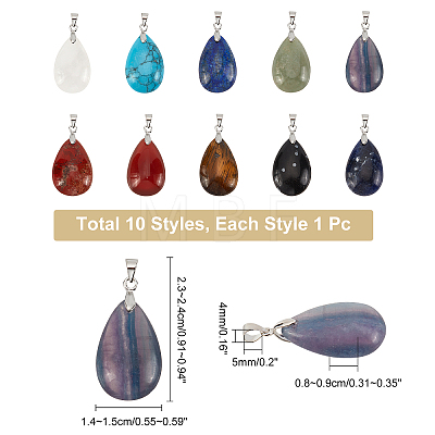  10Pcs 10 Style Natural & Synthetic Gemstone Pendants G-NB0002-57-1
