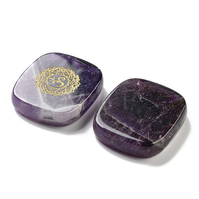 Natural Amethyst Rectangle with Chakra Sign Figurines Display Decorations DJEW-K025-02C-1