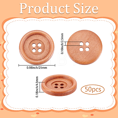 50Pcs Wood Buttons BUTT-GF0004-33-1