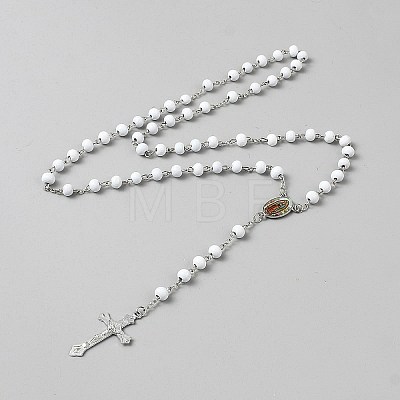 Religious Rondelle Resin Rosary Bead Necklaces NJEW-WH0013-72B-1