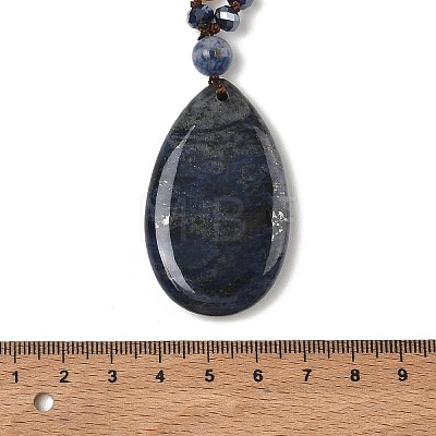 Natural Sodalite Teardrop Pendant Glass Beaded Long Necklaces GG-CBAE048-01B-1