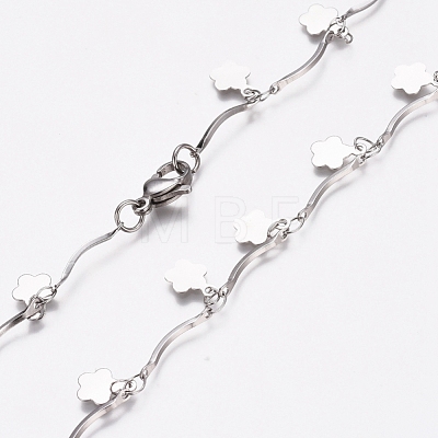 304 Stainless Steel Flower Charm Necklaces NJEW-G336-07P-1