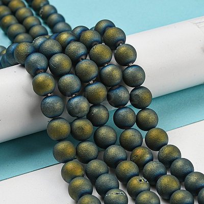 Electroplated Natural Agate Round Bead Strands G-M171-8mm-07-1