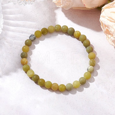 Frosted Natural TaiWan Jade Round Beaded Stretch Bracelets for Women Men BJEW-JB11478-01-1