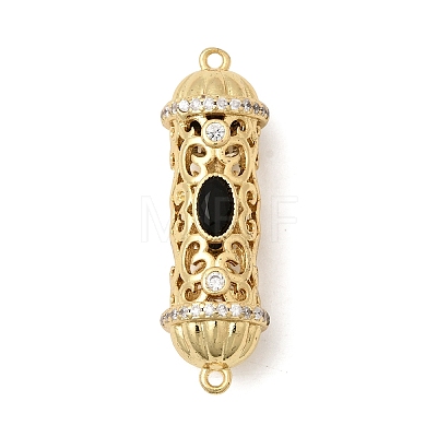 Brass Pave Black and Clear Cubic Zirconia Filigree Cylinder Connector Charms KK-C255-25G-1