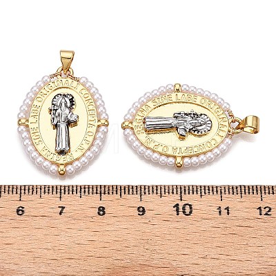 Brass with ABS Imitation Pearl Pendants KK-T070-16G-04-1