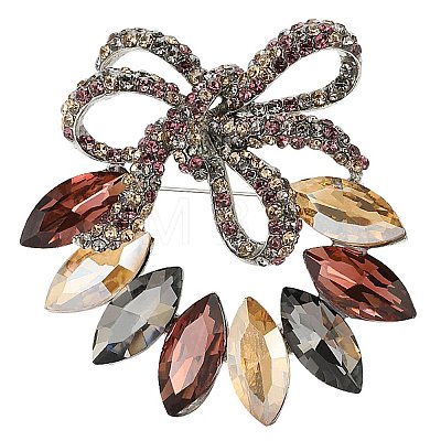 Bowknot Golden Alloy Rhinestone Brooches for Backpack Clothes PW-WG968A5-01-1