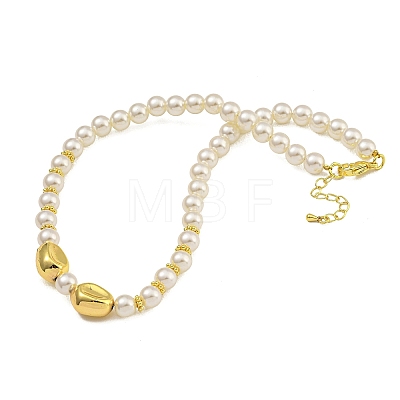 Rack Plating Brass & ABS Plastic Pearl Beads Beaded Necklaces for Women NJEW-C059-16G-1