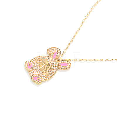 Easter Pink Rabbit Zinc Alloy Enamel with Imitation Pearl Pendant Iron Chain Necklaces for Women FS-WGDCBF5-01-1