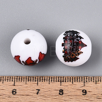 Christmas Printed Opaque Acrylic Round Beads OACR-T029-08A-1