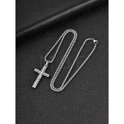 Religion 304 Stainless Steel Hammered Textured Cross Pendant Necklaces WG2F369-02-1