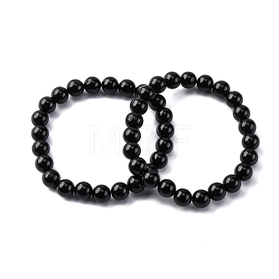 Natural Tourmaline Round Beaded Stretch Bracelets for Men Women BJEW-G743-01A-1