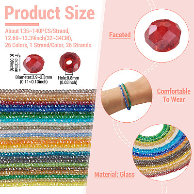 26 Strands 26 Colors Electroplate Glass Beads Strands EGLA-TA0013-80B-1