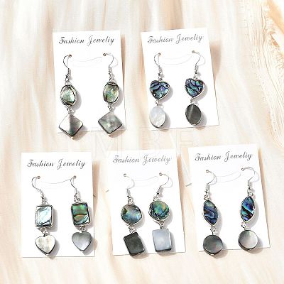 Brass Abalone Shell Black shell Dangle Earrings EJEW-D313-01P-1