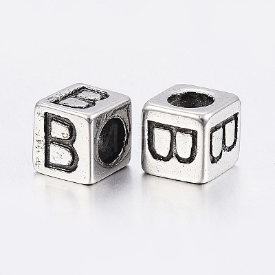 304 Stainless Steel Large Hole Letter European Beads STAS-H428-01AS-B-1