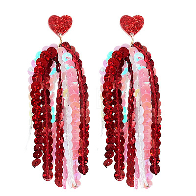 Heart Acrylic & Plastic Glitter Tassel Stud Earrings FS-WGEB983-08-1