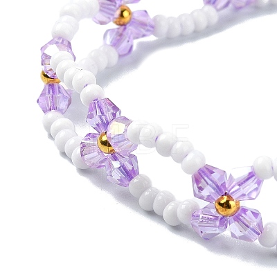 Woven Glass Flower Adjustable Braided Bead Bracelets for Women BJEW-MZ00100-02-1