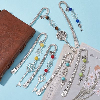 Mother's Day Key & Infinity Love Heart Pendant Bookmark with Gemstone AJEW-JK00259-1