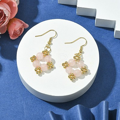 Natural Rose Quartz Dangle Earrings EJEW-JE05999-1