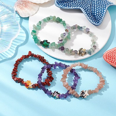 Natural & Synthetic Mixed Gemstone Chips Beads Stretch Bracelets BJEW-JB11245-1