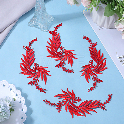 Gorgecraft 4Pcs 2 Style Leaf Computerized Embroidery Cloth Iron on/Sew on Patches DIY-GF0008-58C-1