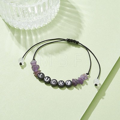 Natural Amethyst Chip Braided Bead Bracelets BJEW-JB09608-07-1