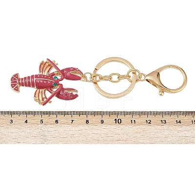 Lobster Shape Alloy Enamel & Rhinestone Pendant Keychain KEYC-P022-01G-1