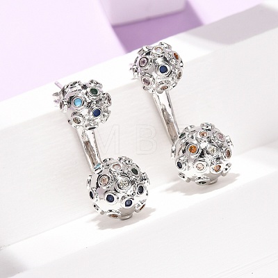 Brass Micro Pave Cubic Zirconia Stud Earrings EJEW-D351-13P-01-1