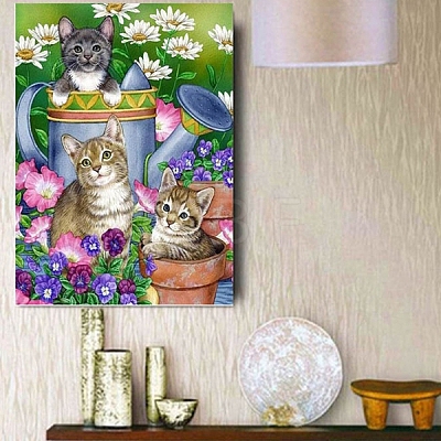 DIY Rectangle Cat Theme Diamond Painting Kits DIAM-PW0004-012-1