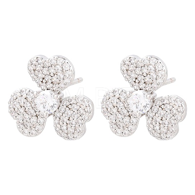 Brass Micro Pave Cubic Zirconia Stud Earrings EJEW-G471-51P-1