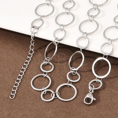 304 Stainless Steel 6MM and 10MM Ring Link Chain Necklaces NJEW-P343-02A-P-1