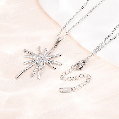 304 Stainless Steel Flower Pendant Cable Chain Necklaces for Men Women NJEW-K308-05G-P-1