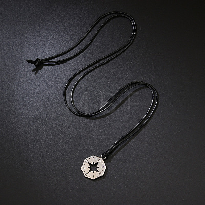 Adjustable Alloy Cut Out Octagonal Compass Pendant Waxed Cord Necklaces for Men WG02E74-02-1