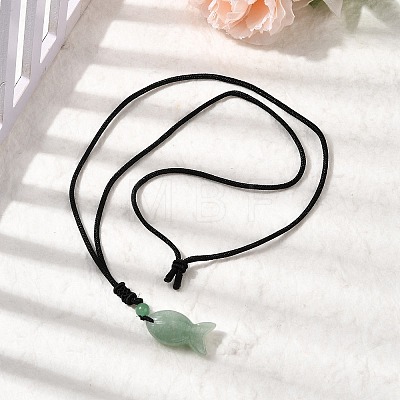 Natural Mixed Stone Fish Pendant Black Nylon Cord Necklaces NJEW-G185-01-1