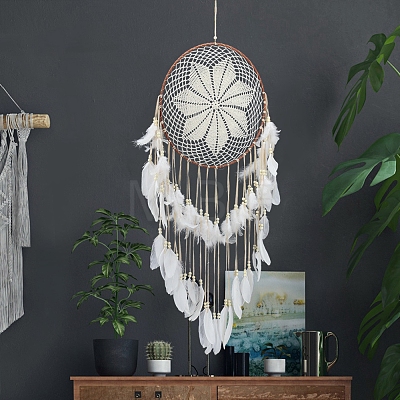 Woven Web/Net with Feather Wall Hanging Decorations PW-WG47321-01-1