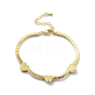 Heart with Evil Eye Enamel Link Bracelet with Clear Cubic Zirconia Tennis Chains BJEW-G650-04G-1