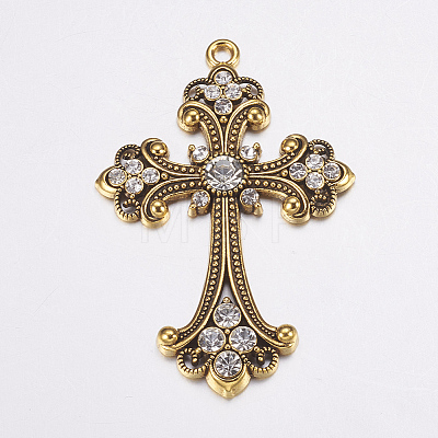 Alloy Rhinestone Cross Big Pendants LS-ALRI-1475-AG-RS-1
